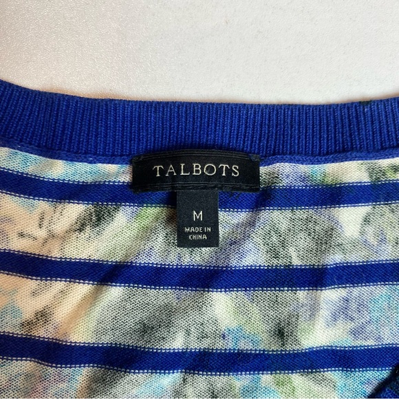 TALBOTS Womens Cardigan Blue Floral Print Button Front Cotton Blend Sz M - Picture 3 of 7